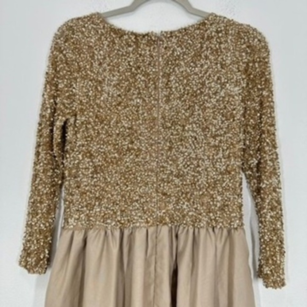 Pisarro Nights Beaded Bodice‎ Taffeta A-Line Gown Sequin Embellished Light Mocha - Picture 10 of 12